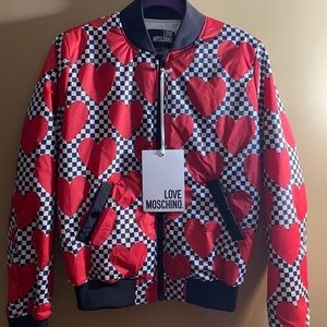 Love Moschino Heart Checkerboard Bomber Jacket